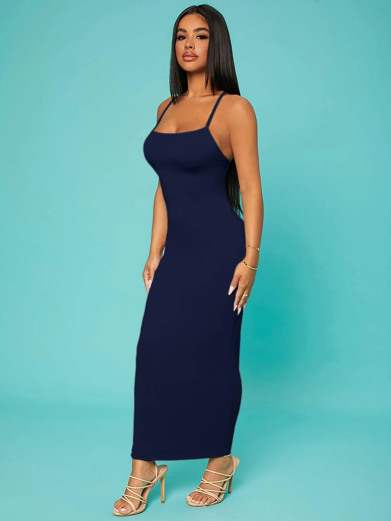 SHEIN SXY Prom Dress;Solid Criss Cross Backless Cami Dress