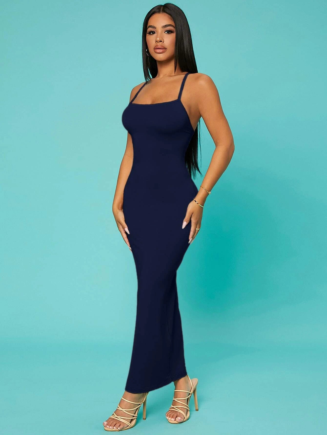 SHEIN SXY Prom Dress;Solid Criss Cross Backless Cami Dress